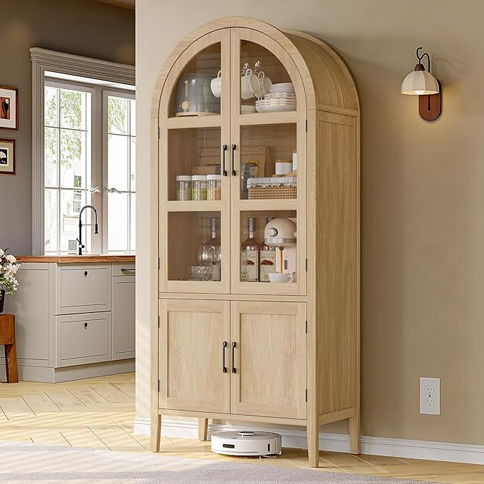 ONBRILL 71" Tall Arched Cabinet, 5-Tier Arched Kitchen Pantry with Glass Doors & Shelves, Modern ... | Amazon (US)