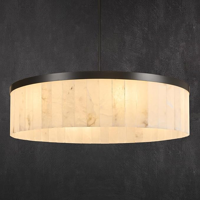 Modern Black Round Alabaster Chandelier: 42" Large Spanish Natural Marble Dining Room Light Fixtu... | Amazon (US)