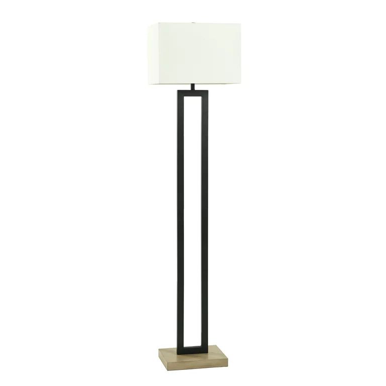 Better Homes & Gardens 61"H Metal Windowpane Floor Lamp, Black Finish with Faux Wood Base | Walmart (US)