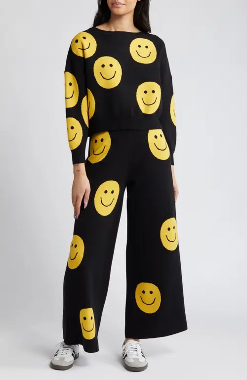 Dressed in Lala Smiley Sweater & Pants Set in Black at Nordstrom, Size Xx-Large | Nordstrom