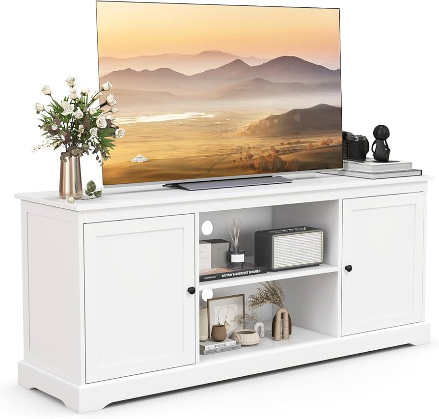 Tangkula White TV Stand for TVs up to 65”, Entertainment Center w/ 2 Storage Cabinets & Adjusta... | Amazon (US)