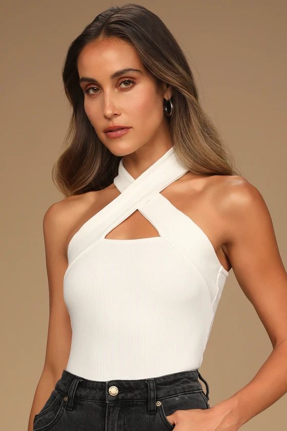 Essential Energy White Ribbed Sleeveless Cutout Cross-Front Top | Lulus (US)