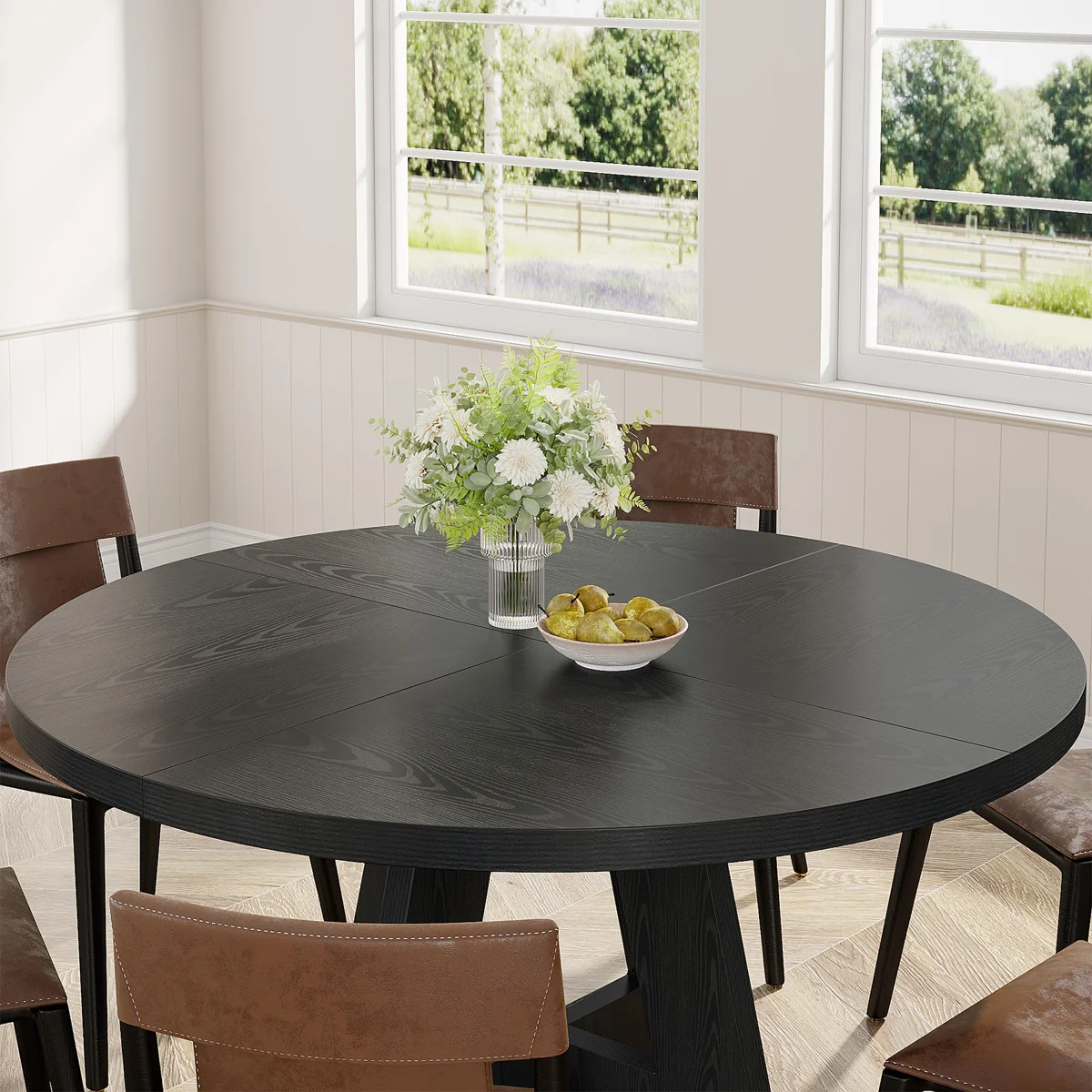 TribeSigns 47" Round Farmhouse Dining Table \u2013 Wood Kitchen Table For 4, Cross Base Wooden Di... | Wayfair North America