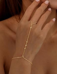 Dochais Gold Hand Chain Bracelets For Women Ring Bracelet With Cubic Zircon | Amazon (UK)