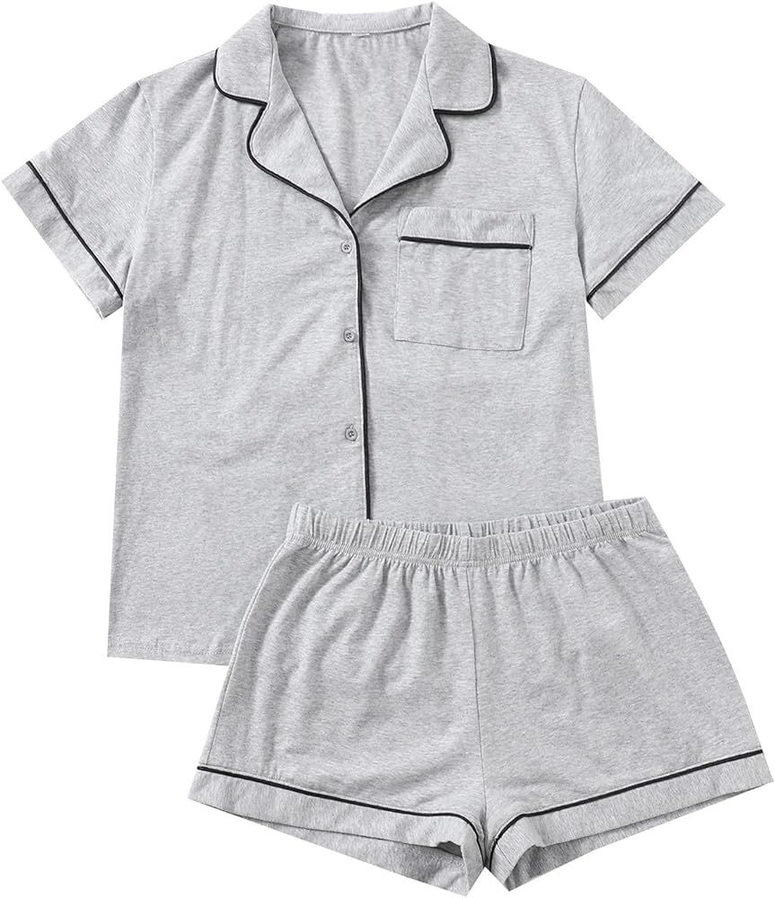 Floerns Women's Notch Collar Short Sleeve Sleepwear Two Piece Pajama Set | Amazon (US)