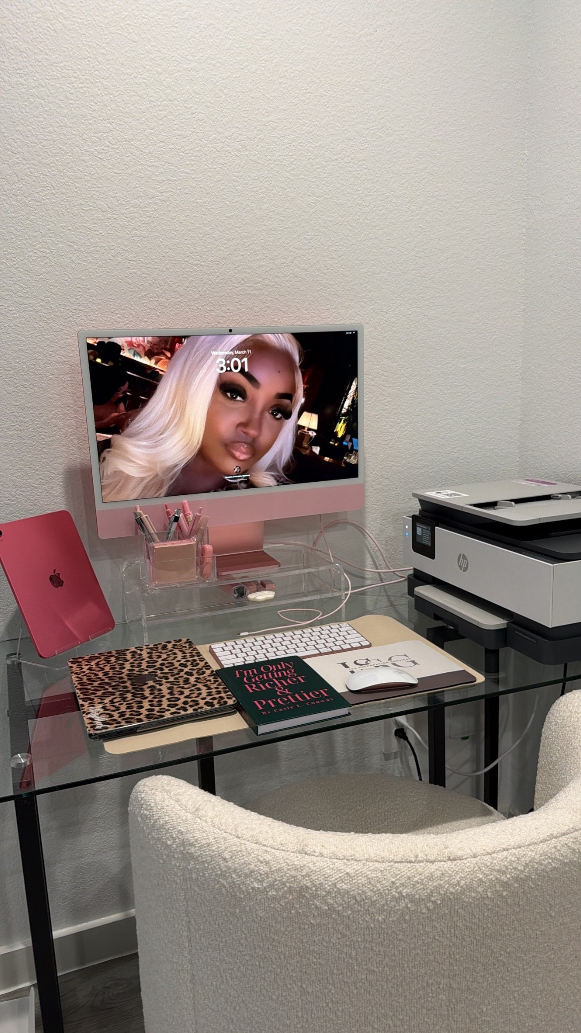 Check out my new office setup, perfect for me as a Tax Business Owner, Content Creator and Nursing student. My set up includes a sleek HP printer and a versatile desk pad. Everything you need for a productive workspace is linked below! I have the latest iMac retailing at $1700+, A16 iPad, MacBook Air, HP office jet pro printer ✨🪬💰 

#LTKHome #LTKmomlife #LTKvlog