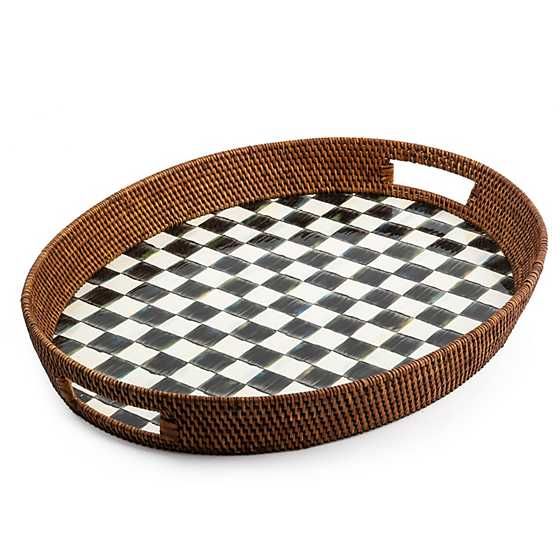 Courtly Check Rattan & Enamel Party Serving Tray | MacKenzie-Childs