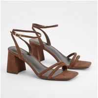 Womens Padded Strap 2 Part Mid Block Heels - Brown - 10 | boohoo (US & Canada)