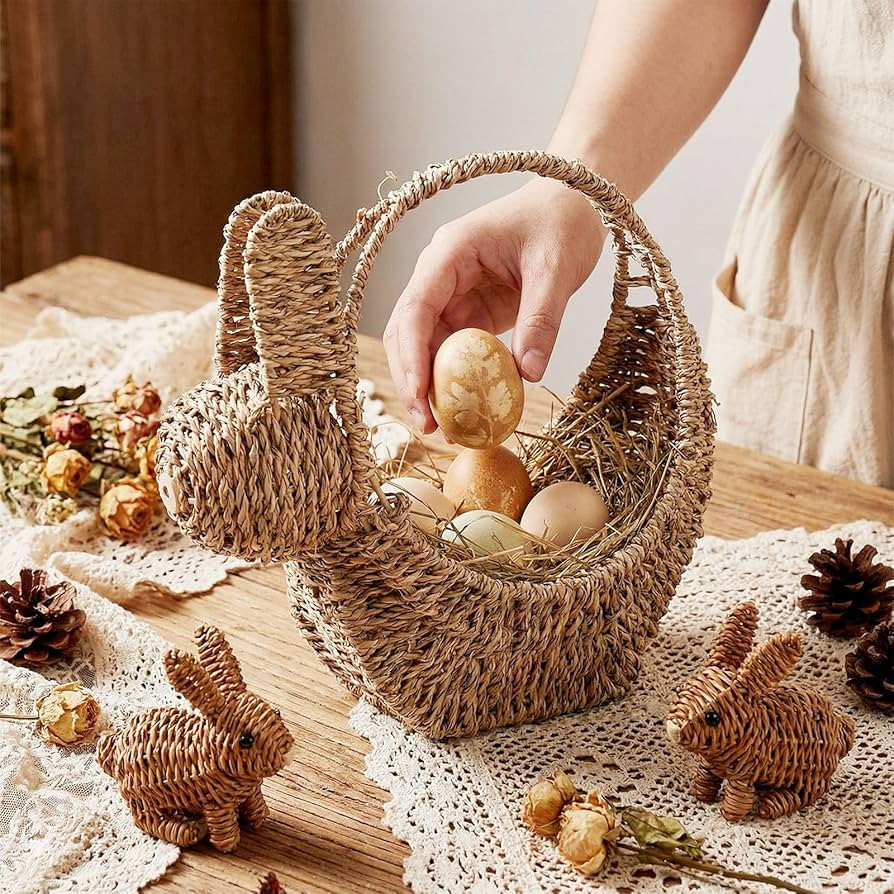 Suzile 2 Pcs Easter Bunny Seagrass Basket Bunny Woven Basket with Handle Rabbit Wicker Rattan Can... | Amazon (US)