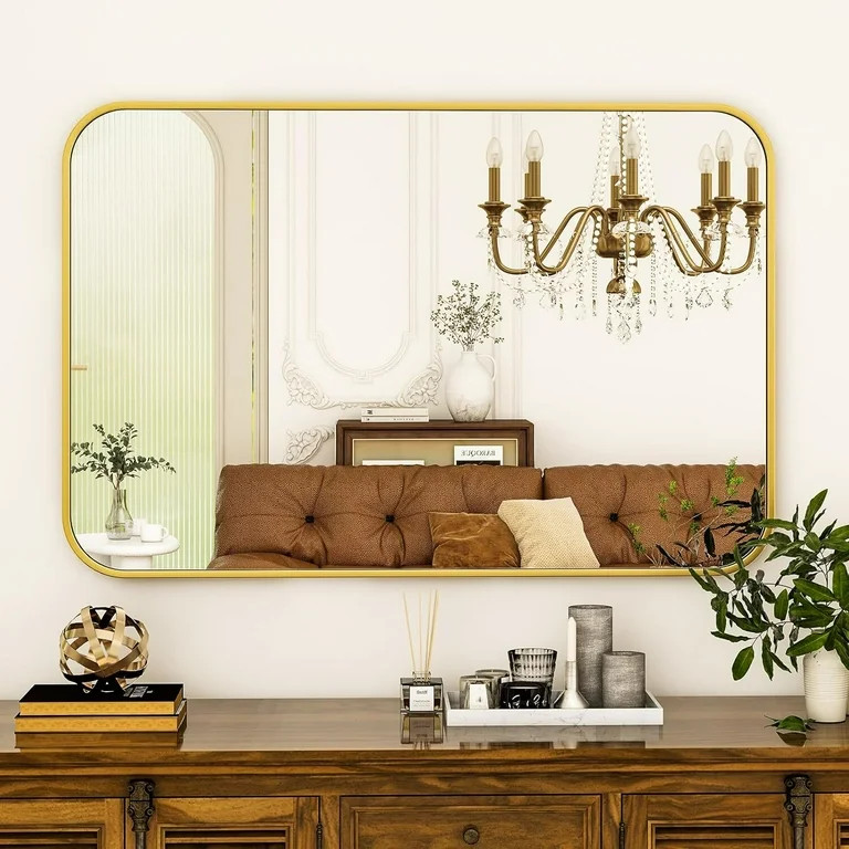YVANLA 36"x24" Rectangular Bathroom Mirror Round-edged Wall Mounted Mirror with Aluminum Alloy Fr... | Walmart (US)