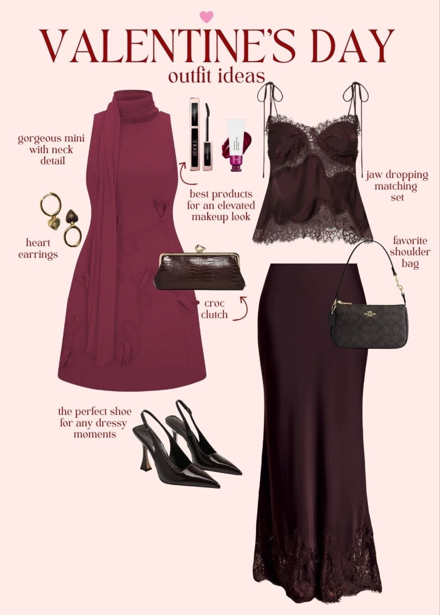 [2/6/26] valentine’s day outfit ideas 💌 elevated date night looks! you can’t go wrong with a mini dress or a satin skirt set 🤍 you can also pair the top with jeans to dress it down a little

#LTKValentine #LTKSeasonal #LTKootd