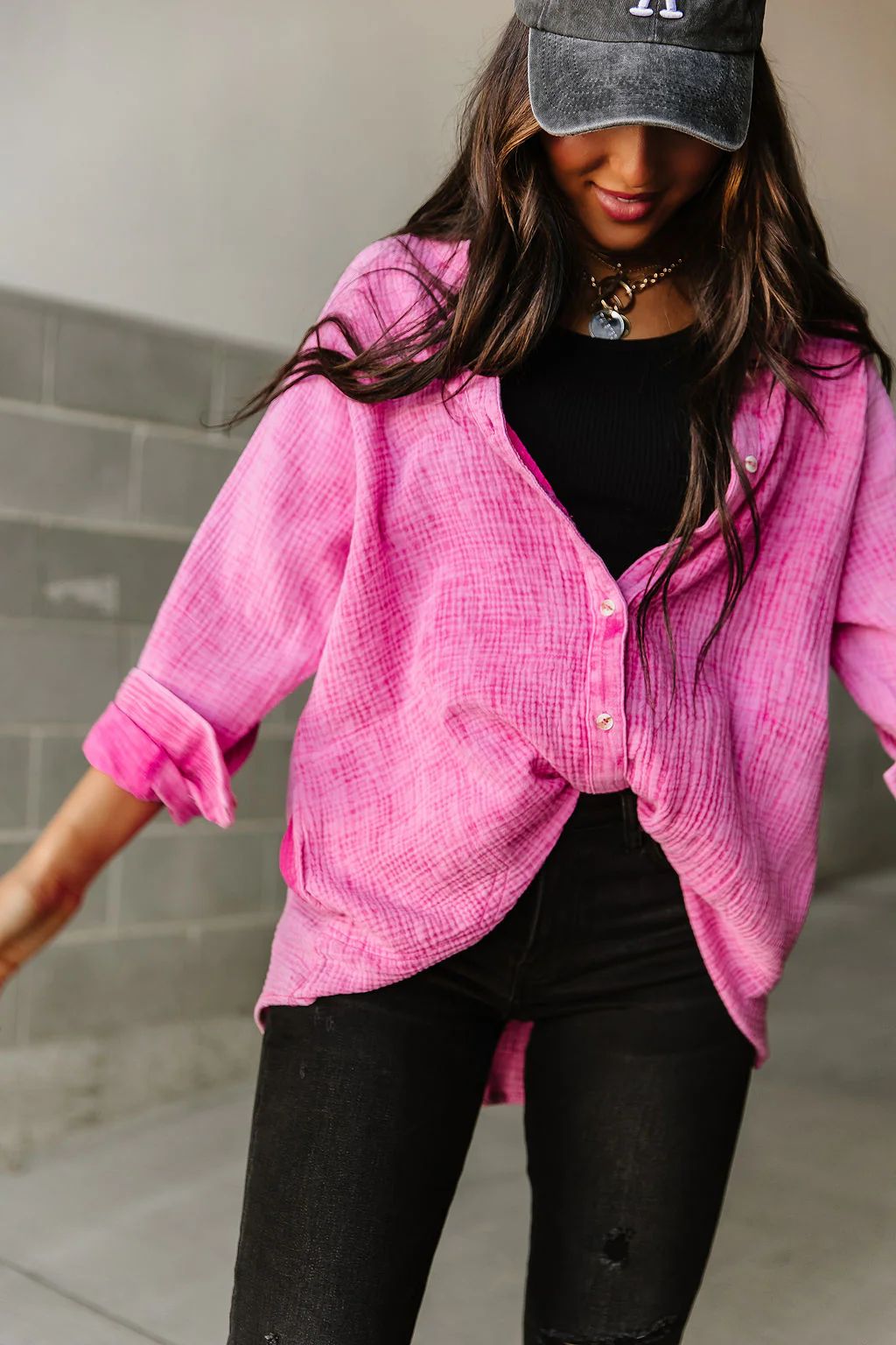 Wes Button Down Top - Fuchsia | Mindy Mae's Market