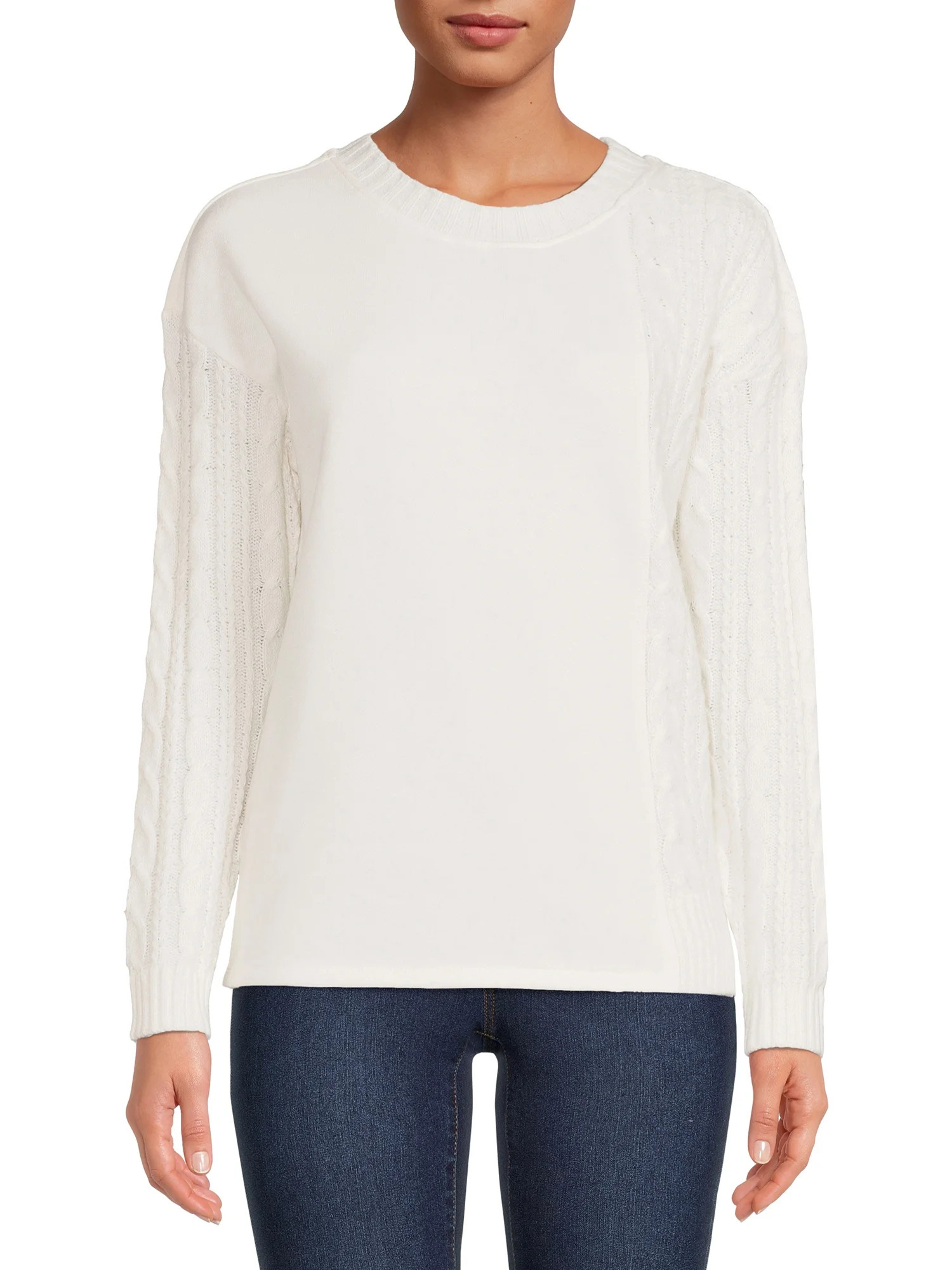 Time and Tru Women's Mixed Media Crewneck Top - Walmart.com | Walmart (US)