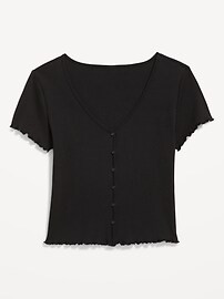 Ribbed Button-Down Lettuce-Edge Top | Old Navy (US)
