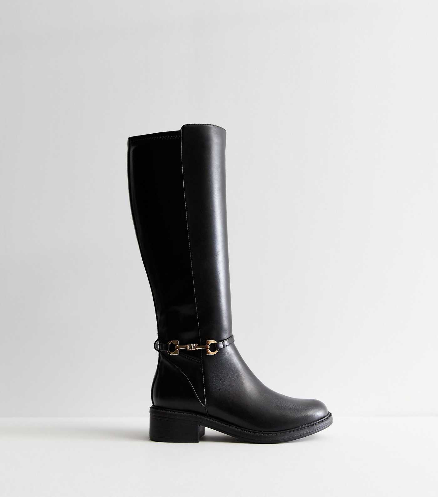 Wide Fit Black Leather-Look High Leg Boots | New Look | New Look (UK)