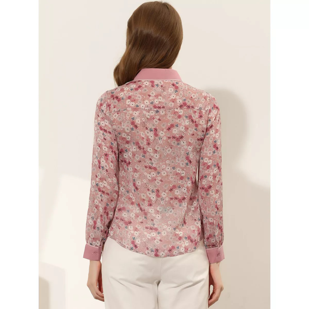 Allegra K Women's Point Collar Long Sleeve Floral Printed Button Down Shirt | Target
