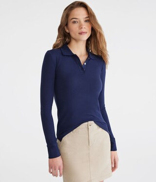 Long Sleeve Uniform Piqué Polo | Aeropostale