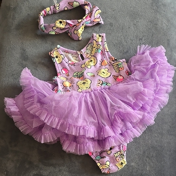 Disney Winnie The Pooh Purple Ruffled Kids Dress with Headband | Poshmark