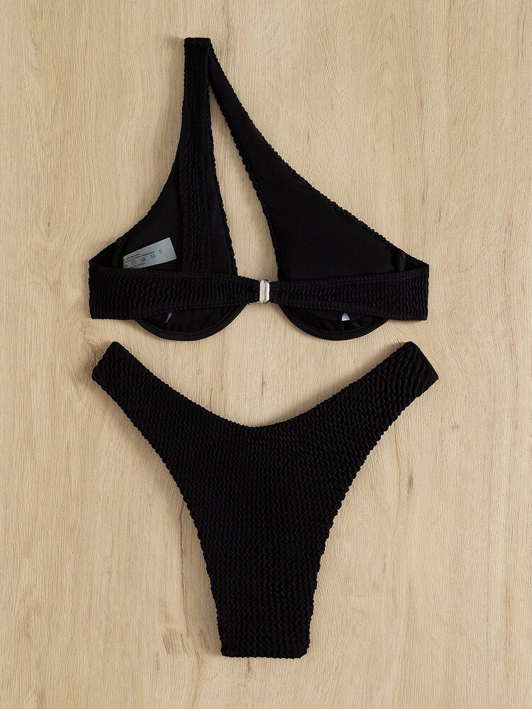 Textured One Shoulder Underwire Bikini Swimsuit | SHEIN