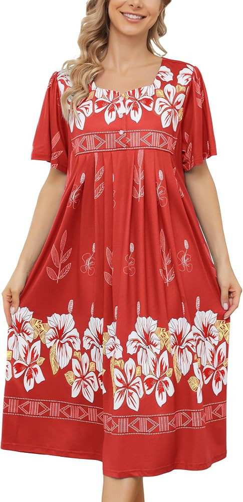 Bloggerlove Nightgown for Women Hawaiian Muumuu House Dress Print Lounger Patio Dress with Pocket... | Amazon (US)
