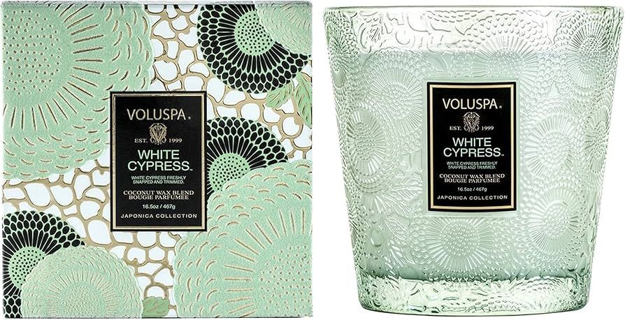 Voluspa White Cypress Candle | 2 Wick Glass Boxed Hearth | 16.5 Oz Fill | All Natural Wicks and C... | Amazon (US)