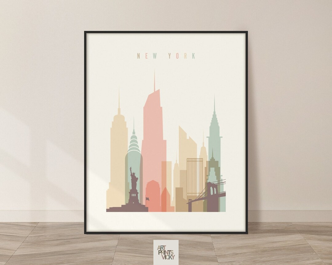New York Wall Art Print: Minimalistic Skyline NYC Poster, 18 Color Schemes & 14 Size Options by A... | Etsy (US)