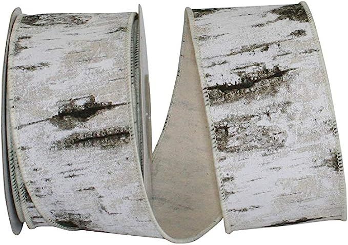 Reliant Ribbon 93218W-030-40F Birch Tree Bark Forest Wired Edge Ribbon, 2-1/2 Inch X 10 Yards, Wh... | Amazon (US)