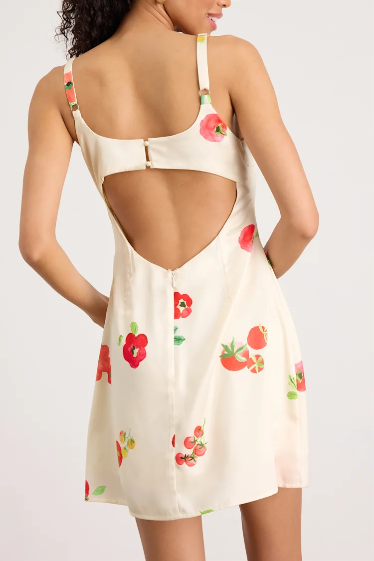 Malandra Cream Multi Print Satin Mini Dress | Lulus