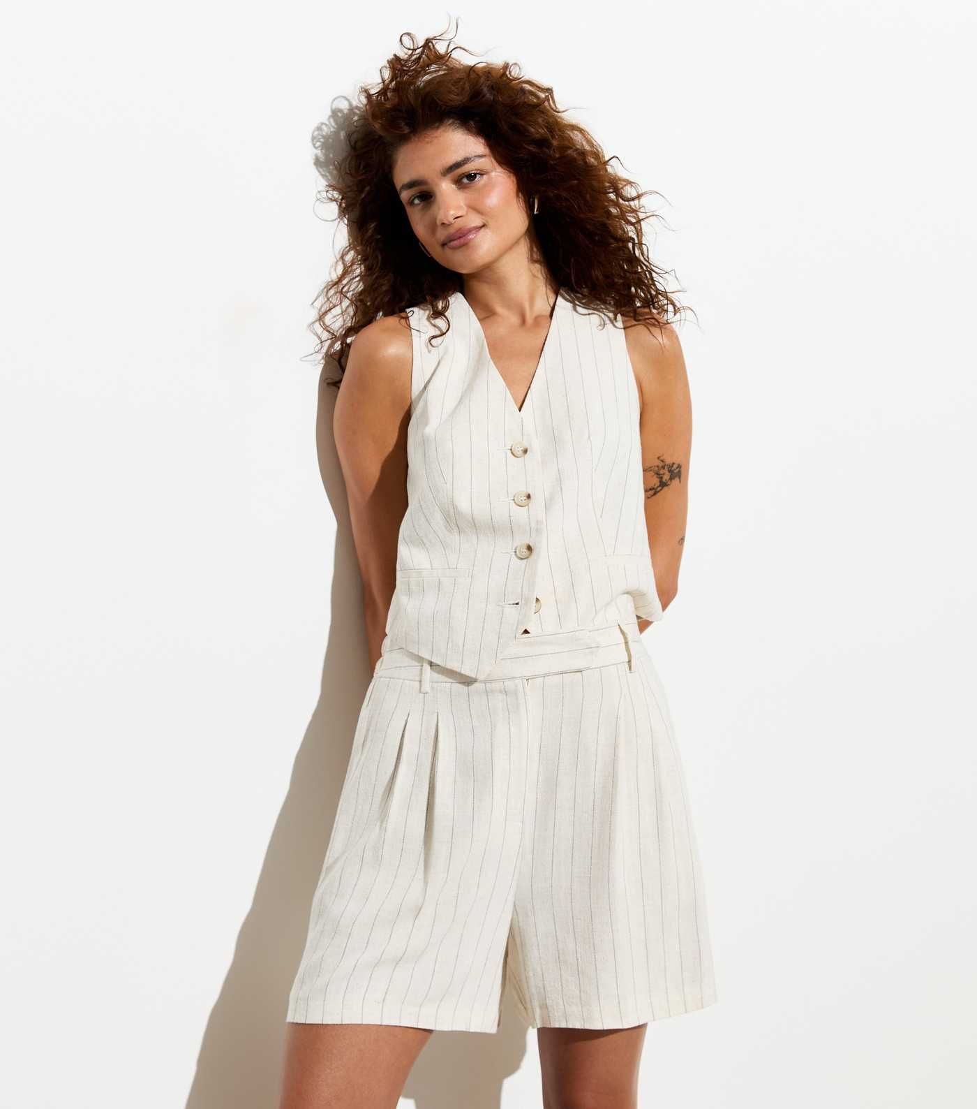 Off White Stripe Linen-Look Waistcoat
						
						Add to Saved Items
						Remove from Saved Ite... | New Look (UK)