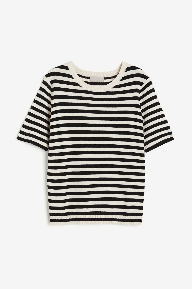Fine-knit top - Cream/Black striped - Ladies | H&M GB | H&M (UK, MY, IN, SG, PH, TW, HK)