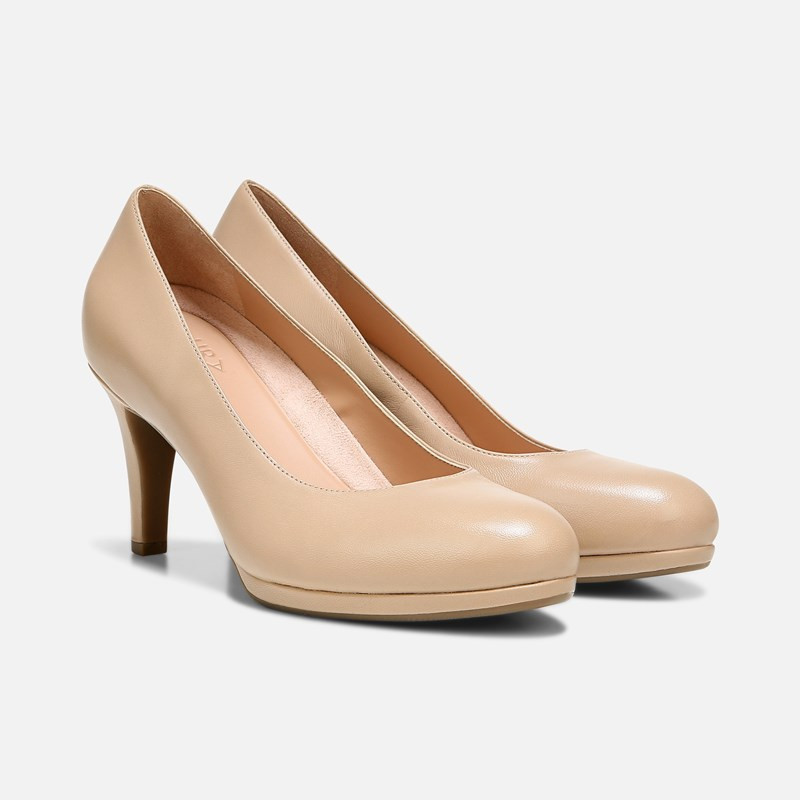 Naturalizer Michelle Pump Shoes, Tender Taupe Leather, 10.0M Round Toe | Naturalizer