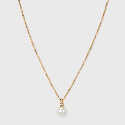 Glass Pearl Pendant with Cubic Zirconia Chain Necklace - A New Day™ Gold: Singapore Style, Lobs... | Target