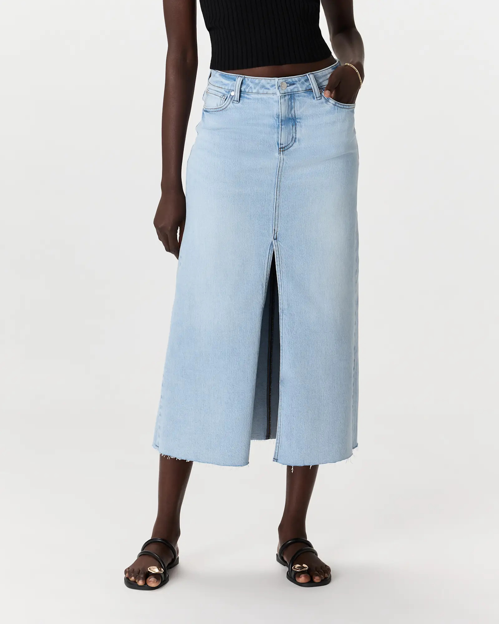 Stretch Denim 5-Pocket Midi Skirt in Obsidian Blue | Quince