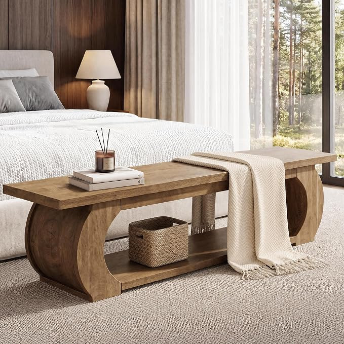 Tribesigns 63" End of Bed Bench with Storage, Farmhouse Bedroom Bench | Long Wooden Bed Bench wit... | Amazon (US)