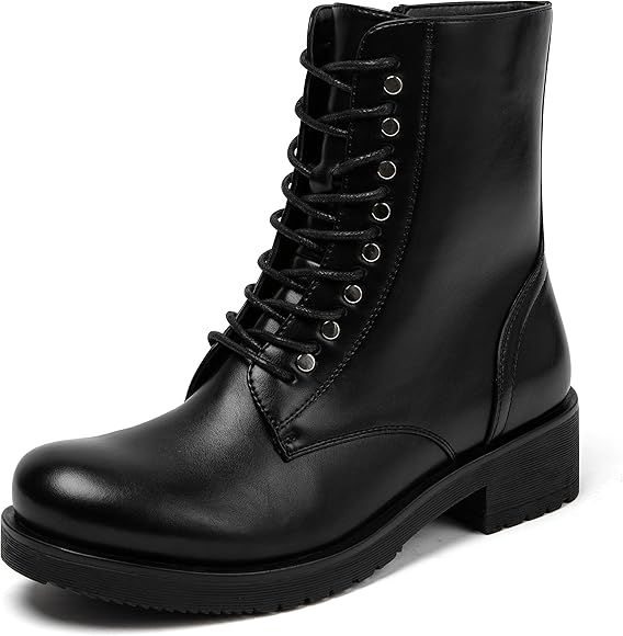 katliu Women's Combat Boots Side Zipper Military Booties Lace Up Ankle Boots | Amazon (US)