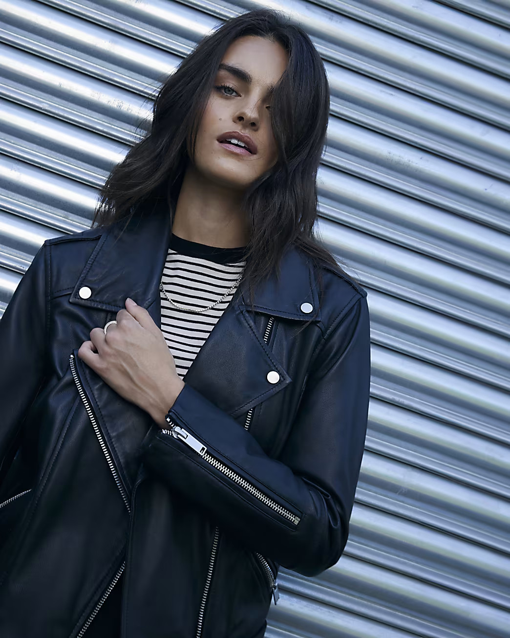 Black leather oversized biker jacket | River Island (UK & IE)