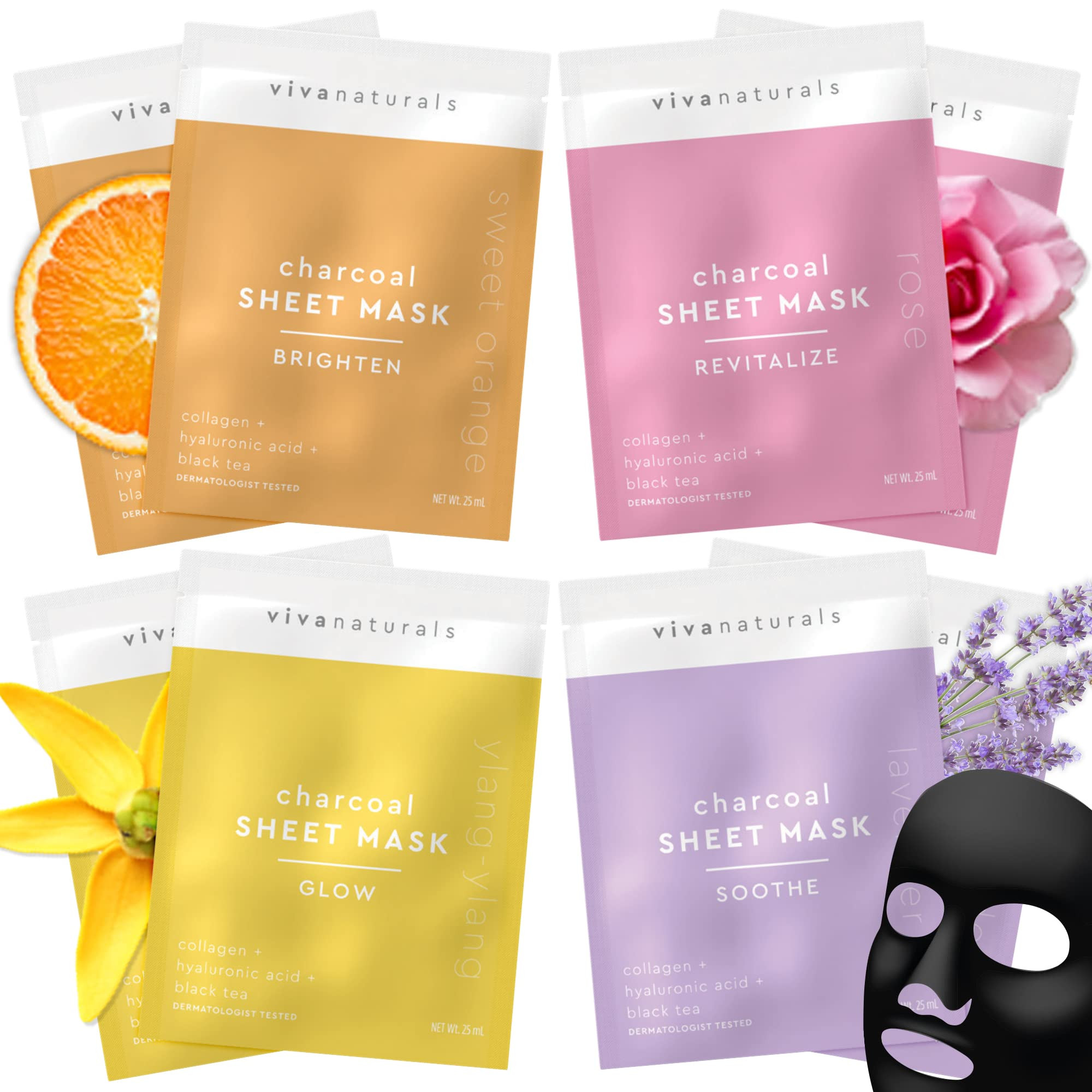 Facial Mask (8 Sheet Masks) - Collagen & Hyaluronic Acid Facial Masks Skincare Set for Glowing Skin, | Amazon (US)