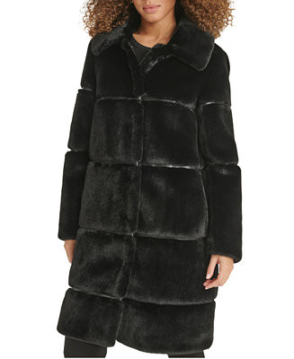 Women's Faux-Leather Trim Faux-Fur Coat | Macy's