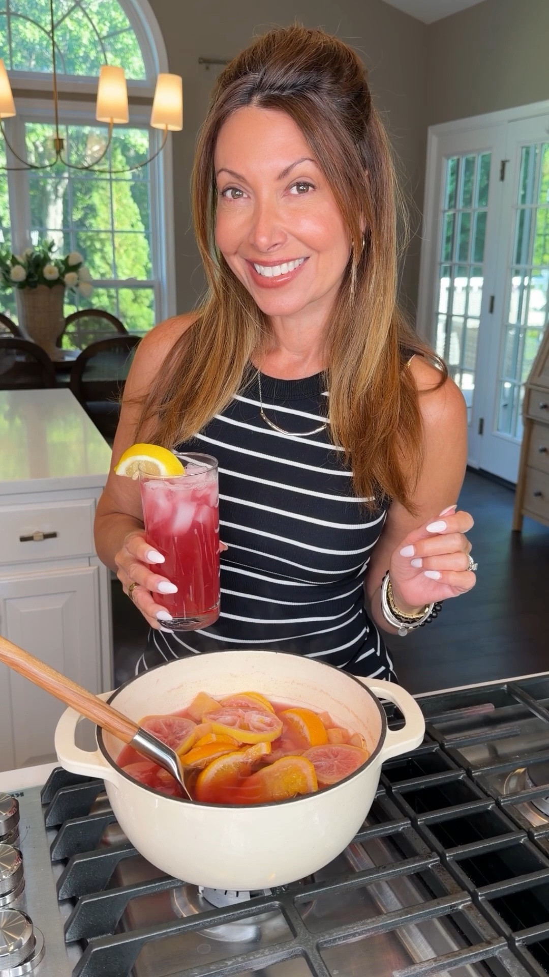 One of my favorite ways to make home feel a little more special in the summer. 🍍☀️

This tropical stovetop tea fills the house with a fresh citrus fragrance while it simmers, then becomes a refreshing drink to enjoy over ice. Simple ingredients, beautiful scent, and a little everyday luxury.

Recipe: 🍍 1 cup pineapple chunks 🍊 1 orange, sliced 🍋 1 lemon, sliced 🫚 2 inches fresh ginger root, sliced 🌺 2 hibiscus tea bags 💧 4–6 cups water 🍯 Optional honey

Simmer fruit and ginger for 30–45 minutes. Remove from heat, add tea bags and steep for 5 minutes. Strain and enjoy.

#LTKSeasonal #LTKfoodie #LTKHome