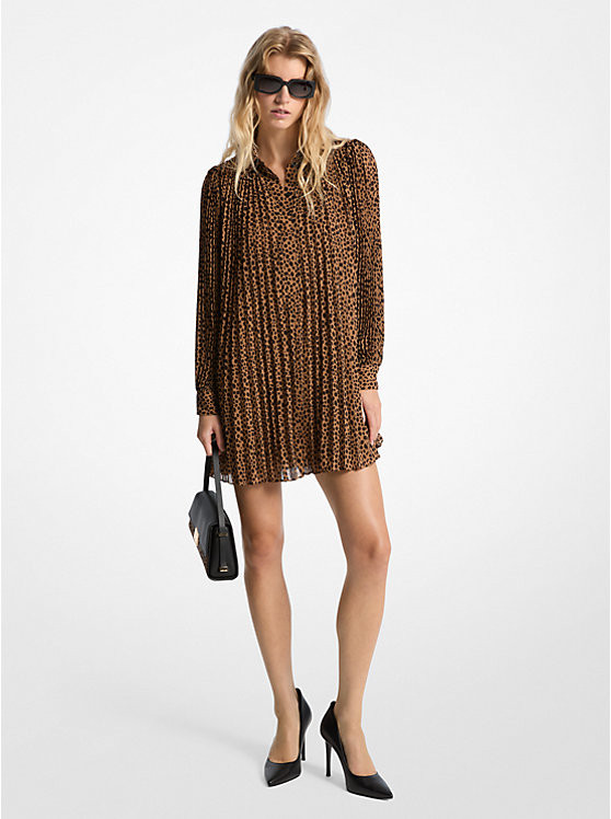 Pleated Cheetah Print Georgette Dress | Michael Kors US
