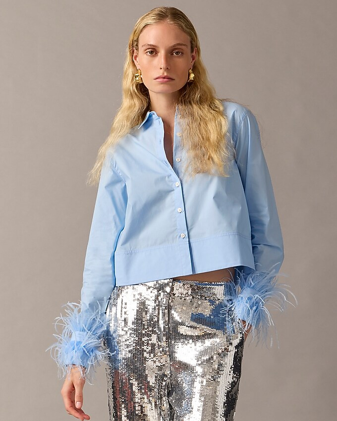 Collection cropped feather-trim garçon shirt | J. Crew US