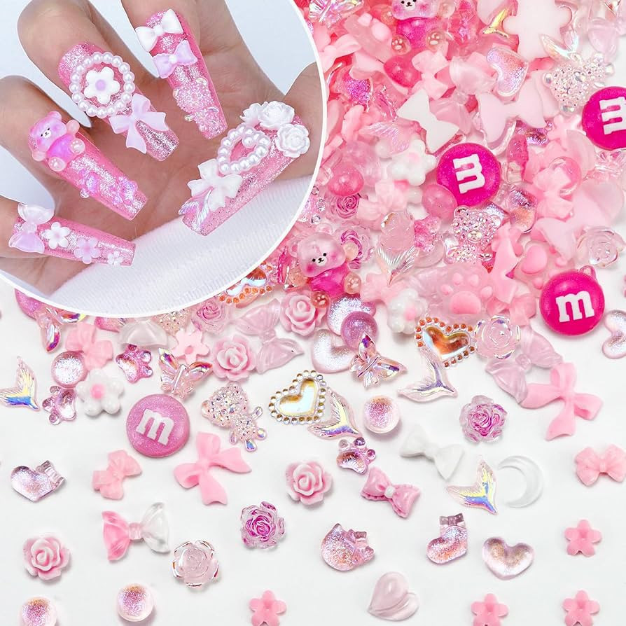 320PCS Pink Assorted Mix 3D Nail Charms, Cute Resin Charms for Acrylic Nail Decoration DIY Crafts... | Amazon (US)