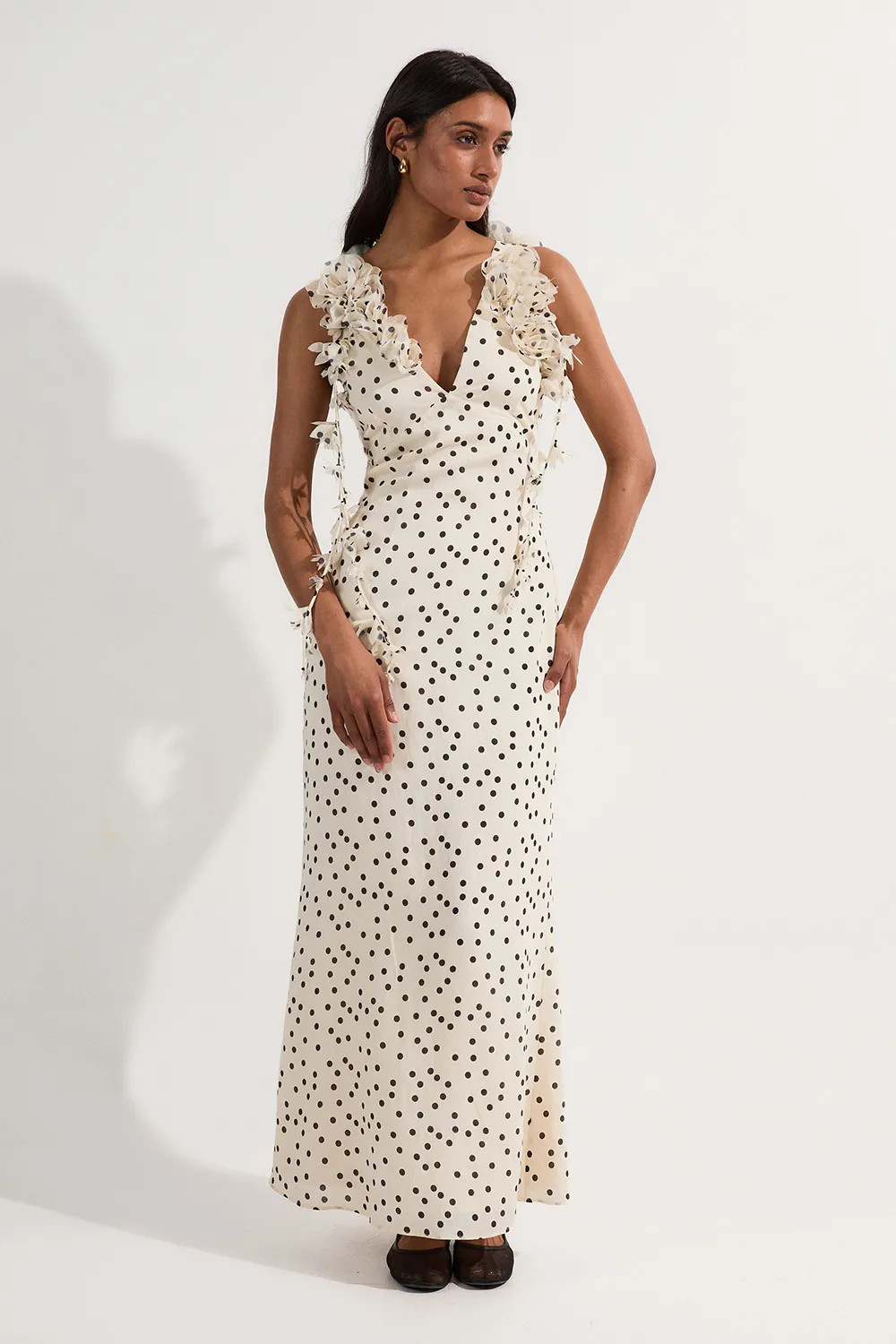 Mono Petite Applique Spot Printed Halter Neck Woven Maxi Dress | Karen Millen | Karen Millen UK + IE + DE + NL