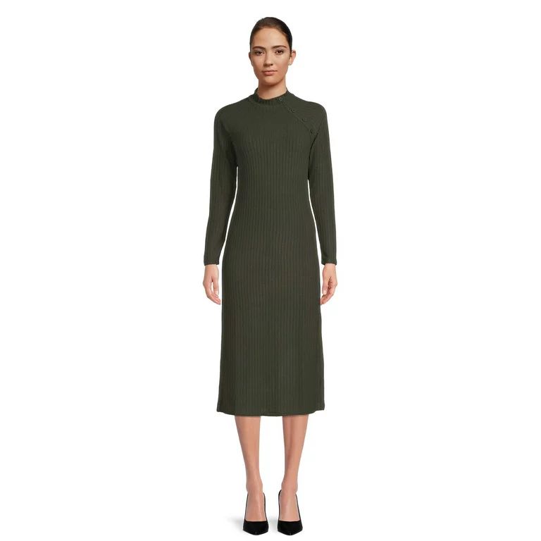 Time and Tru Women's Rib Knit Dress with Long Sleeves - Walmart.com | Walmart (US)