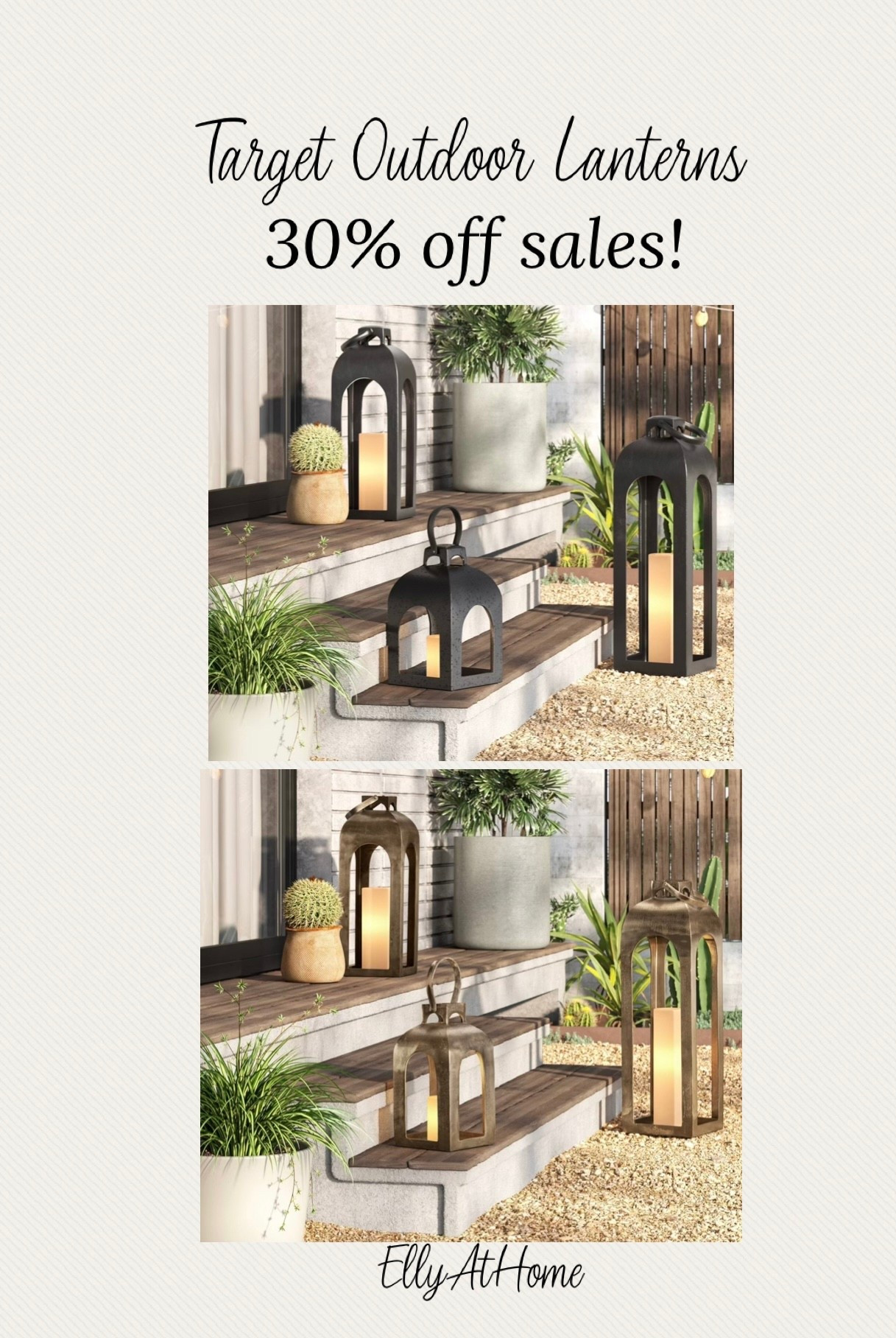 30% off! Back this season in all sizes! Target indoor/outdoor lanterns in black and brass in a variety of sizes! Porch, patio, outdoor living. 