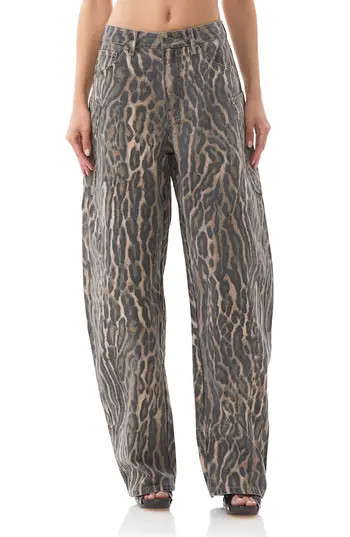 AFRM Bexley Leopard Barrel Leg Jeans in Camo Leopard at Nordstrom Rack, Size 24 | Nordstrom Rack