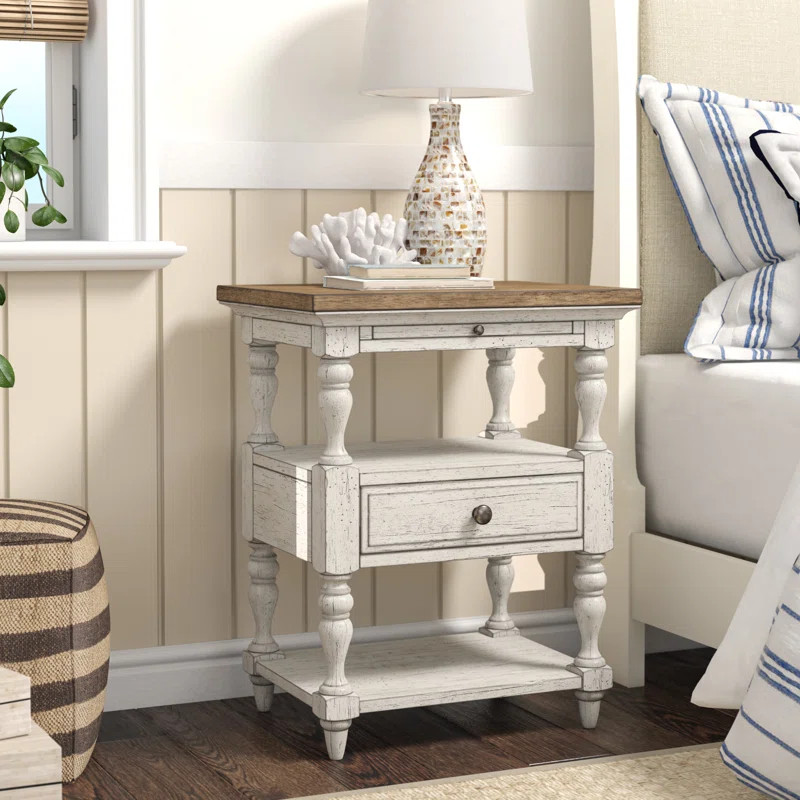 28'' Tall 1 - Drawer Nightstand in White/Brown | Wayfair North America