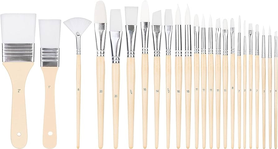 Amazon Basics Multi-shaped Nylon Paint Brushes for for Acrylic, Oil, Watercolor, Gouache, 24 Diff... | Amazon (US)