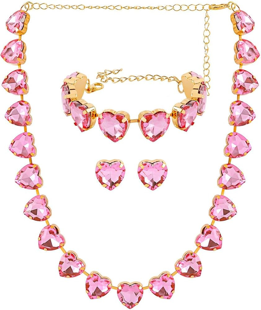 Faux Crystal Heart Jewelry Sets Includ Necklace Bracelet Earrings | Amazon (US)