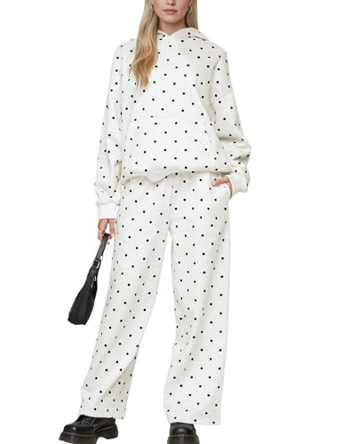 Slihlound Polka Dot Matching Sweat Sets for Women Oversized Cute Hoodie Wide Leg Sweatpants Sweatsuits Workout 2 Piece Set | Amazon (US)